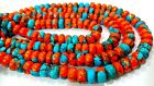Natural Carnelian and Blue Copper Turquoise Rondelle Plain Smooth 8mm Beads 8"