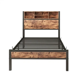 Sturdy Nosie free Twin Size Bed Frame with Storage Headboard & Charging Station - Picture 1 of 12