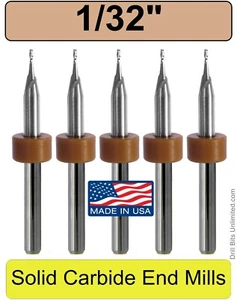 Fresas de extremo de flauta de 1/32" de carburo sólido vástagos de 1/8" corte 0,120" profundidad CINCO piezas - Imagen 1 de 3