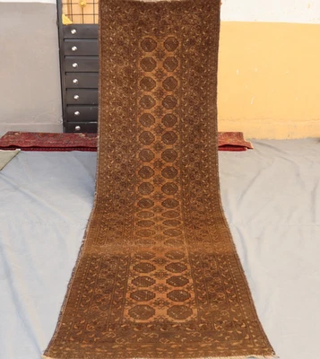 2x9 Classic Tribal Afghan Ersari Runner Rug– Brown & Beige Gul Pattern – Vintage - Image 1 of 4