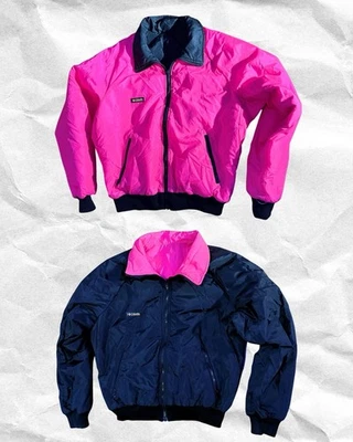 Vtg 90s Mens Columbia Reversible Pink Black Puffer Coat Neon Bomber Jacket Large - Image 1 of 4