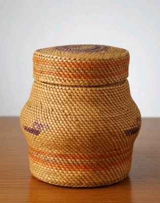 Cesta con tapa Makah nativo americano de colección noroeste del Pacífico 3,5" Foto 1 de 4