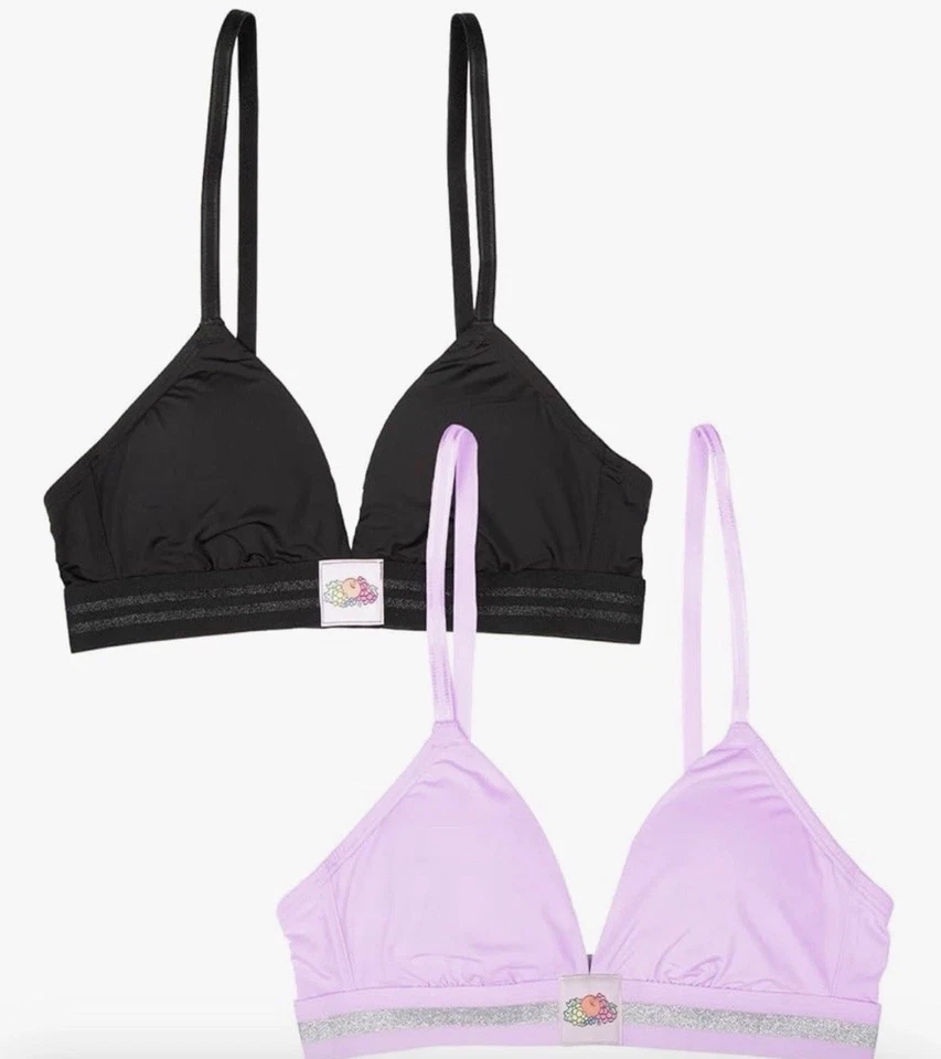 Paquete de 2 bralette triangular Fruit of the Loom para mujer - XS - negro y lila | suave Foto 1 de 1