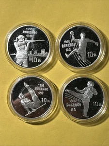 China 1995 4pc 10 Yuan Silver Proof 1996 Atlanta Olympics Set With Box & Certs - Picture 1 of 8