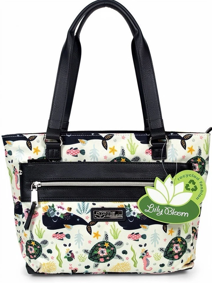 Bolsa tote ecológica Lily Bloom – estampa Ocean Sea Life – Baleias, tartarugas, cavalos-marinhos - Imagem 1 de 4