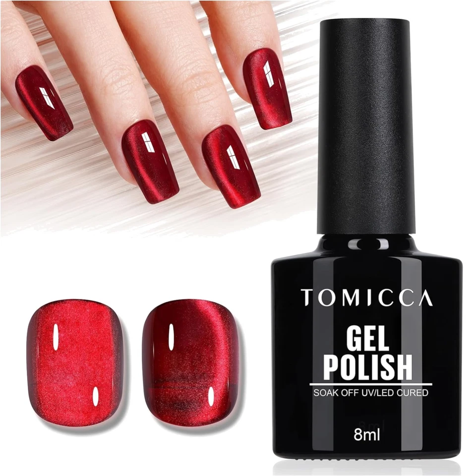 UV Nagellack Cat Eye, Dunkelrot 9D Cateye UV/LED Gel Nail Polish Soak Off Cat... - Bild 1 von 2