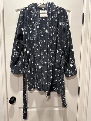 Xhilaration Women's Blueish Grey Soft Knee Length Robe with Stars and a Hood - Image 1 of 2
