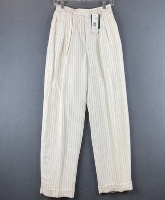 VTG Ralph Lauren 100% Silk Pants Sz 6 NWT Ivory Pinstripe Wide Leg Lined Pleated - Image 1 of 4