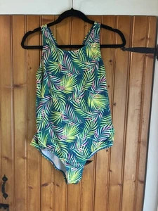 Lands' End Mädchen Einteiler Badeanzug Größe 16 + Plus tropischer Palmblattdruck - Bild 1 von 3