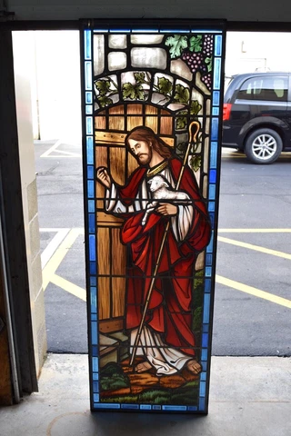 Nice Tall Stained Glass Window of Jesus Knocking on the Door (R12) chalice co Cover