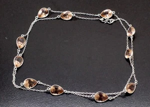 925 Sterling Silver Morganite Gemstone Handmade Jewelry Necklace Size-30-32" - Picture 1 of 6