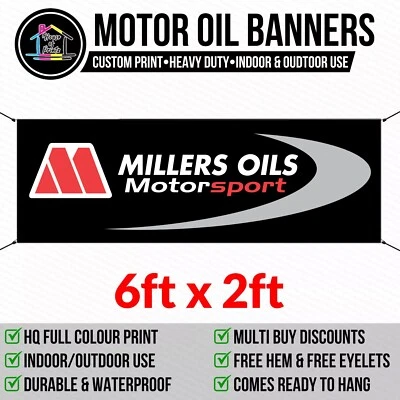 HOUSEOFPRINTZ Millers Oils Garage Workshop Banner PVC Vinyl Outdoor Sign Business Motorsport