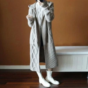 Women's Long Sleeve Cardigan Sweater Hooded Coat Open Front Knit Jacket Outwear - Picture 1 of 6