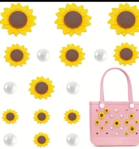 17 Pcs Sunflowers And Pearls Bogg Bag Charms For Rubber Beach Bags - Picture 1 of 9