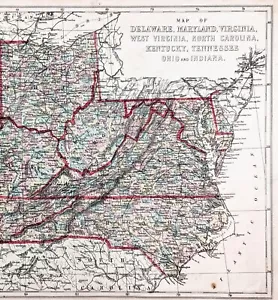 1875 KENTUCKY TENNESSEE Map ORIGINAL OHIO WEST VIRGINIA INDIANA Maryland - Picture 1 of 4