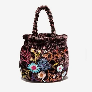 Johnny Was Ulla Velvet Pouch Small Maroon Leopard Rayon Embroidery Flower Bag NW - Picture 1 of 6