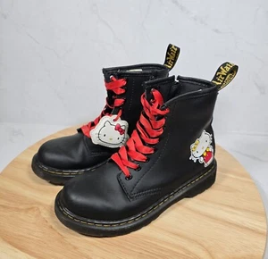 Dr Martens x Hello Kitty 1460 Boots Junior Sz US 2 /UK 1 Black Hydro Leather - Picture 1 of 11