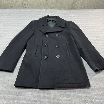 Vintage Navy Wool Peacoat Mens 38R Black Double Breasted Military Issue Sailor - Image 1 of 4