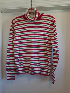 Vtg Women's Crystal Kobe Red Green White Striped Cowlneck Sweater Size Large - Picture 1 of 6