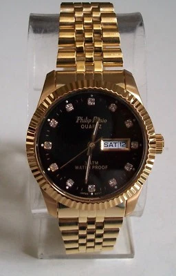 MEN'S GOLD FINISH DAY & DATE FASHION INSPIRED STYLE DRESSY CASUAL WATCH - Image 1 of 4