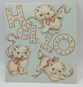 Vintage Hello Greeting Card Kitty Cats Saying Hello Made U.S.A. - Picture 1 of 4