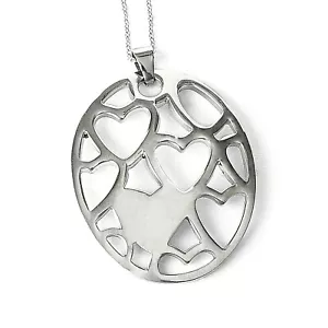 STAINLESS STEEL LARGE OPEN HEARTS OVAL PENDANT W/18" CHAIN - Picture 1 of 6