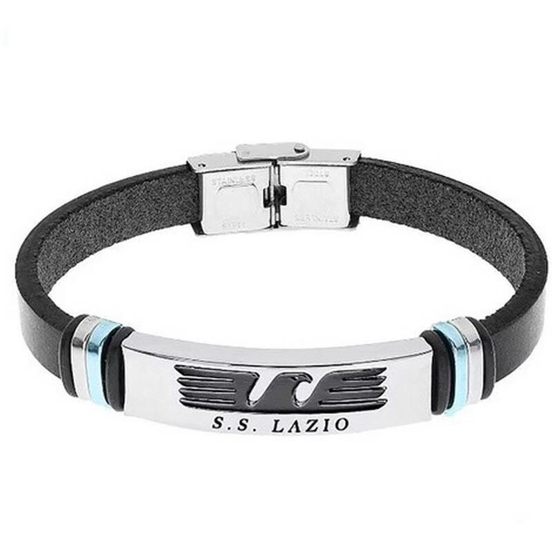 Armband Herren S.S.Lazio Lowell Schwarzes Leder Mit Adler Stahl B-LB004ULN - Bild 1 von 1