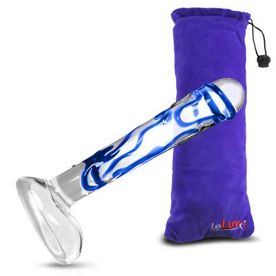 LeLuv Dildo 8 Inch Thick Glass Penis Veiny Wand with Premium Padded Pouch - Image 1 of 4