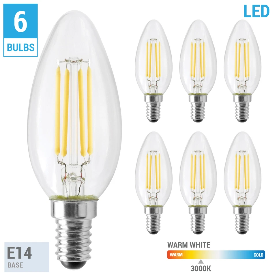 Satco S12115 4.5W Torpedo Euro E14 Clear 3000K Warm White 120V LED Filament Bulb