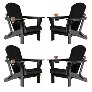 HDPE Folding Adirondack Chair Set 4,All-Weather Resistant Fire Pit Chair Black - Picture 1 of 9