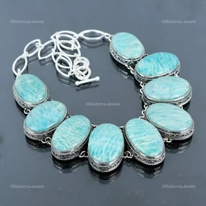 Easter Deal Sterling Silver Natural Amazonite New Chain Vintage Necklace Jewelry - Picture 1 of 7