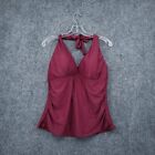 Hilor Tankini Womens Us 14 Burgundy Halter Tie Nylon Backless Padded  Swimwear