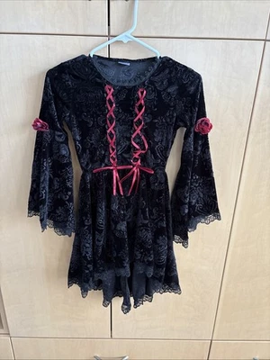 Vestido/disfraz floral aterciopelado negro gótico para niñas Foto 1 de 4