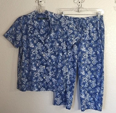 Conjunto de pijama Lauren Ralph Lauren talla M azul y blanco algodón cacheo Foto 1 de 4