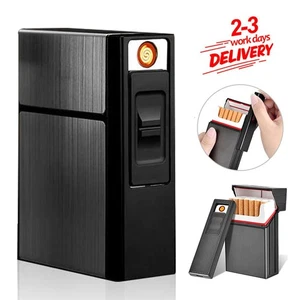 USB Rechargeable Cigarette Case Metal Jet Flame Windproof Powerful Cigar Lighter - Picture 1 of 12