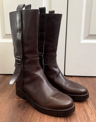 ANN DEMEULEMEESTER Botas Femininas de Couro Marrom Fivela Arnês Moto Motociclista Tamanho 38 - Imagem 1 de 4