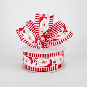 Jolly Santa Red & White Striped Ribbon 1.5" x 10 Yards - Picture 1 of 2