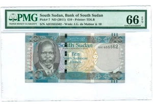 Südsudan 2011 10 Pounds Banknote Gem Unc 66 EPQ PMG - Bild 1 von 4