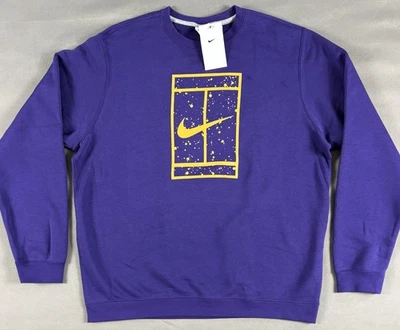 NIKE Court Club Fleece Tennis Crewneck Sweatshirt Purple Yellow Men’s Sz XL NWT - Image 1 of 4
