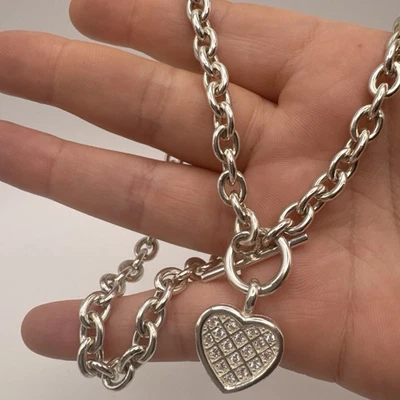 Collar de colección con cierre de palanca corazón collar brillante declaración 44 g plata regalo Foto 1 de 4