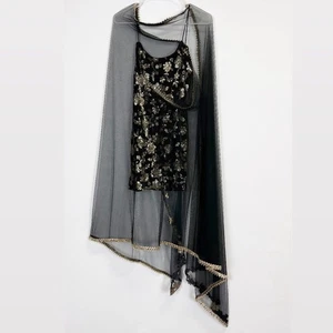 Sani Cocktailkleid mit Schal Halstuch Damen klein schwarz gold Neu mit Etikett NEU - Bild 1 von 11