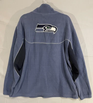 REEBOK MASCULINO XL VINTAGE SEATTLE SEAHAWKS NFL LÃ 1/4 ZÍPER GRANDE TRASEIRA LOGOTIPO AZUL - Imagem 1 de 4