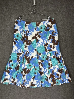 Falda de lino Kim Rogers Signature para mujer talla grande 18 azul marrón forrada con trompeta Foto 1 de 4