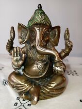 Antique Brass Ganesha Ganpati Hindu Elephant God 4" Statue Idol Figurines 1.2 lb