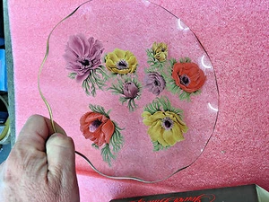 BS1 Art Glass Pansies Plato de flores Plato para servir 9,5" de diámetro hermoso sin astillas - Imagen 1 de 3