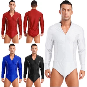 Mens Costume V-neck Figure Skating Easy Wearing Bodysuit Invisible Zipper Soft - Picture 1 of 40