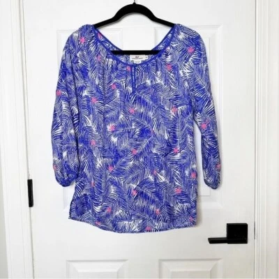 VINEYARD VINES 100% Silk Blue Palm Blouse Size XS - Image 1 of 4