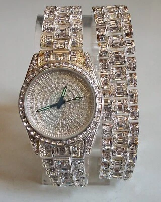 Juego de reloj y pulsera hip hop elegante de moda con acabado plateado para hombre Foto 1 de 4