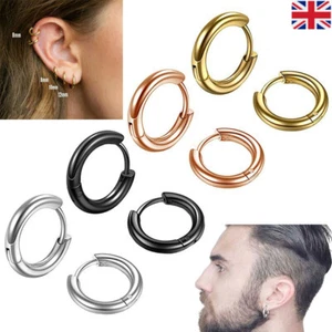 Pair Small Thin Hoop Earrings Stainless Steel Hinged Women Men Earrings 8mm-18mm - Picture 1 of 16