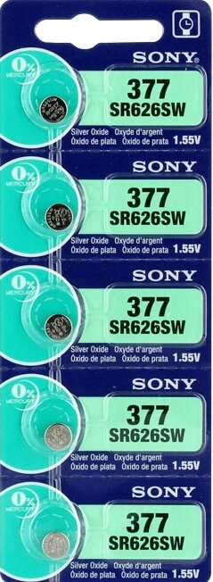 5 Pcs SONY 377, SR626SW, 280-39, SR66, LR66, AG4, 1.55V Watch Battery Exp. 2028 - Image 1 of 1